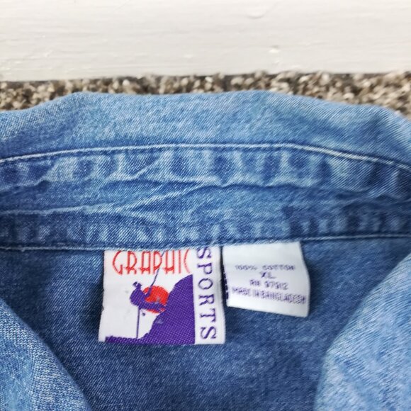 Vintage 90s Nebraska Cornhuskers Shirt Jacket Denim Graphic Sports Mens XL - Picture 4 of 9